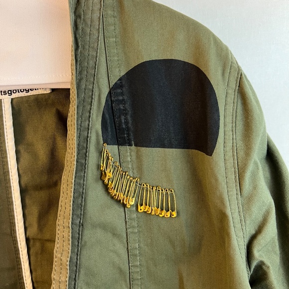 FreeCity - RARE & Vintage Safety Pin Texas Tokyo Moon Printed Army Kimono Size M - Picture 3 of 16